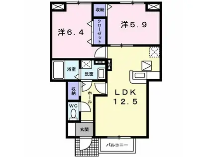 ピノ・モンテ B(2LDK/1階)の間取り写真