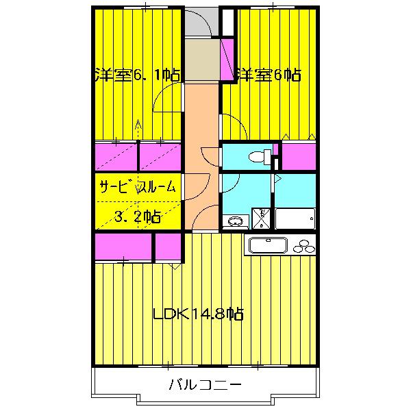 パラッツォ(2LDK/1階)の間取り写真
