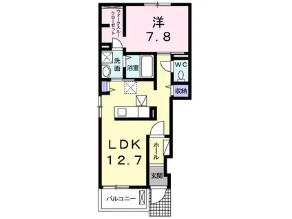カーサ・グラースⅡ(1LDK/1階)の間取り写真