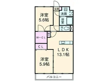 フェリーチェ(2LDK/1階)の間取り写真