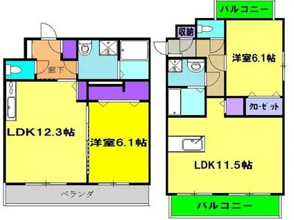 シャルマン(1LDK/1階)の間取り写真