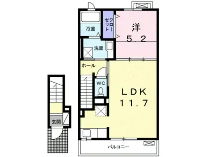 ナリッシュC(1LDK/2階)の間取り写真