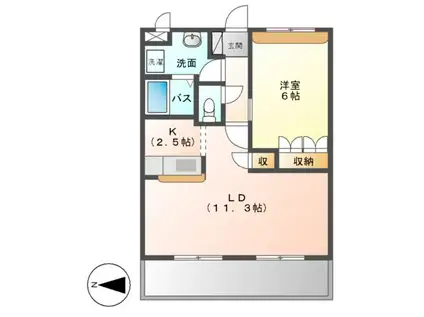 クレッシェンド(1LDK/1階)の間取り写真