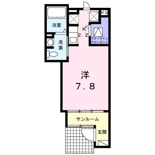 モンテセレノⅡ(ワンルーム/1階)の間取り写真