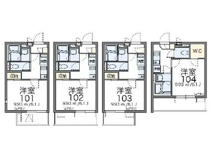 レオネクスト横浜HONGO(1K/1階)の間取り写真