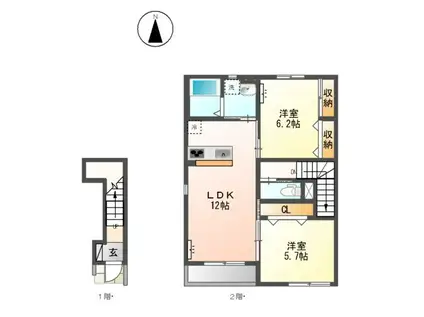 ボンヌールⅡ(2LDK/2階)の間取り写真
