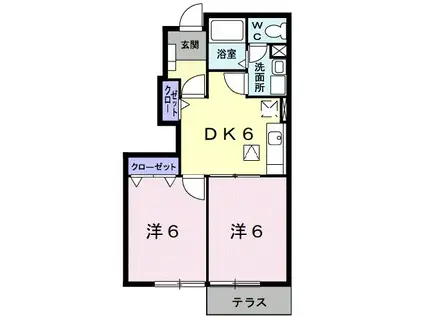 ソシアⅠ(2DK/1階)の間取り写真
