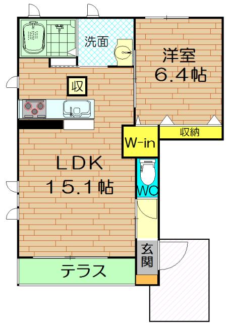 ベルナードプレイリー(1LDK/1階)の間取り写真