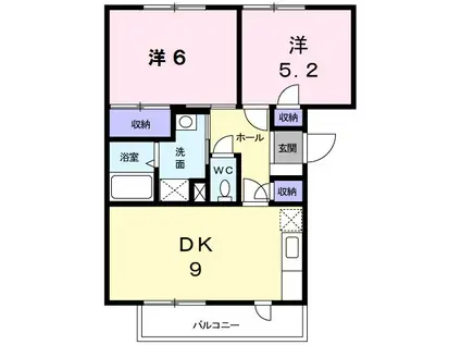 ラ・フィーネ(2DK/3階)の間取り写真