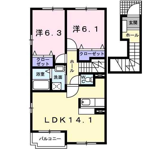 ヒルズ長坂上Ⅱ(2LDK/2階)の間取り写真