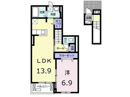 アルコバレーニⅢ(1LDK/2階)の間取り写真