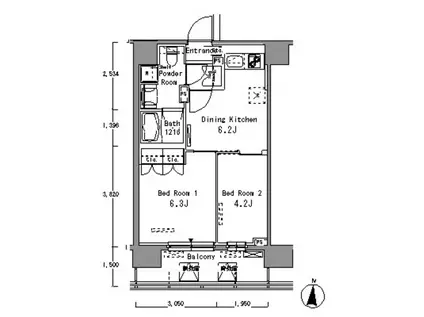 パークアクシス東陽町(2DK/6階)の間取り写真
