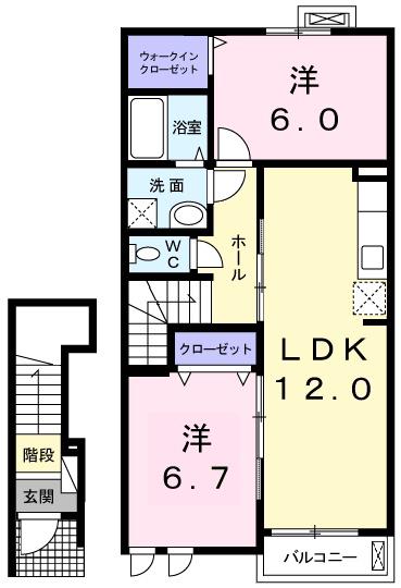 ラフレシール・メゾン・宮撝Ⅲ(2LDK/2階)の間取り写真