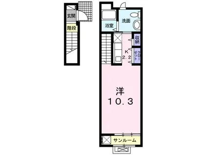 フラワープラネット(ワンルーム/2階)の間取り写真