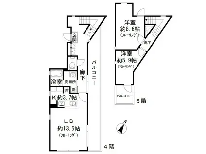 W-HOUSE3(2LDK/4階)の間取り写真
