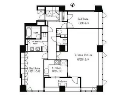 パークキューブ目黒タワー(2LDK/17階)の間取り写真