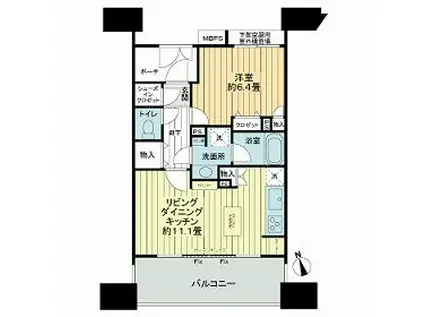 ライオンズステーションプラザ溝の口CA(1LDK/11階)の間取り写真