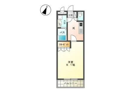 ベルローズ(1K/1階)の間取り写真