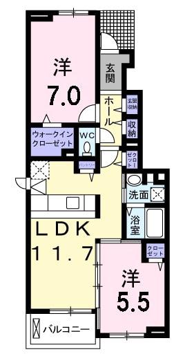 アンジュⅡ(2LDK/1階)の間取り写真