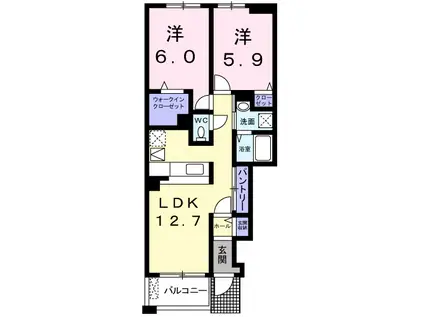 ゼファー2(2LDK/1階)の間取り写真
