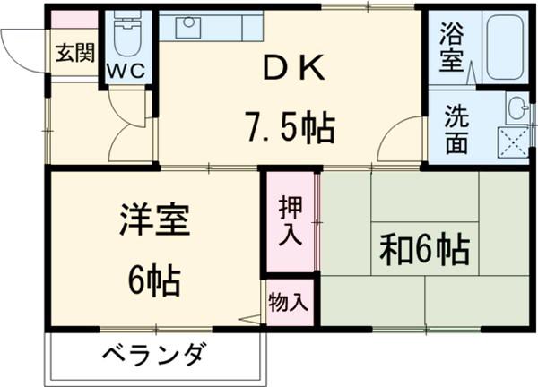 サンシャインⅠ(2DK/2階)の間取り写真