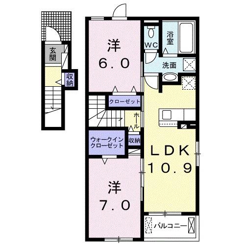 フェアリーズ ヒル Ⅰ(2LDK/2階)の間取り写真