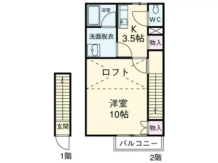 ベルメゾン(1K/2階)の間取り写真