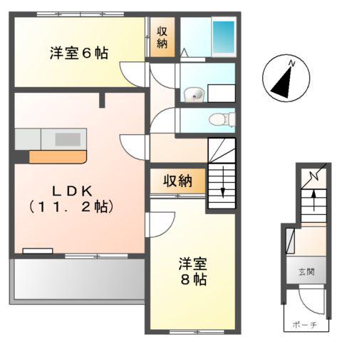 ミヨ・プチハウスⅡ(2LDK/2階)の間取り写真