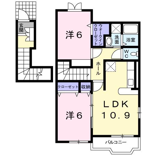 BRIGHT SQUAREⅡ(2LDK/2階)の間取り写真