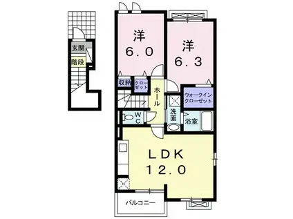 フジノⅡ(2LDK/2階)の間取り写真