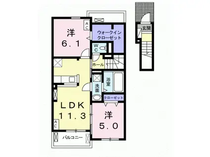 コンフォート オアシス Ⅱ(2LDK/2階)の間取り写真