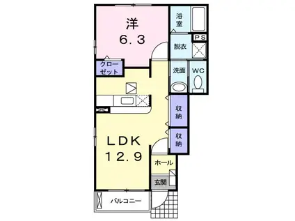 ビィリアアイコス(1LDK/1階)の間取り写真