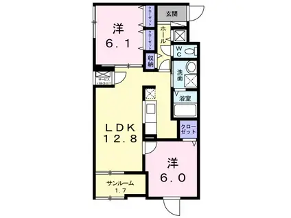 サンヒルズ寺尾Ⅵ(2LDK/2階)の間取り写真
