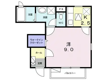 グランディオースⅡ(1K/1階)の間取り写真