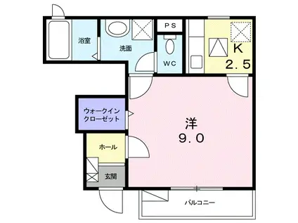 グランディオースⅡ(1K/1階)の間取り写真