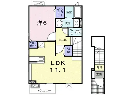 グレイスフルA(1LDK/2階)の間取り写真