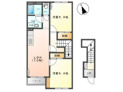 シェンヌ・ドゥ・オンブラージュ(2LDK/2階)の間取り写真