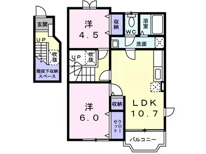 ミニョンヴィラ野寺道(2LDK/2階)の間取り写真