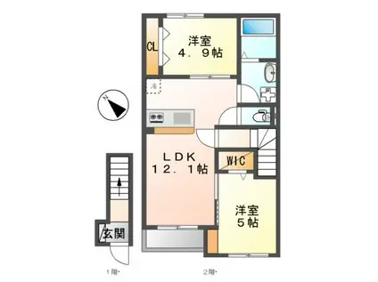 NOUVELLE VAGUE(2LDK/2階)の間取り写真