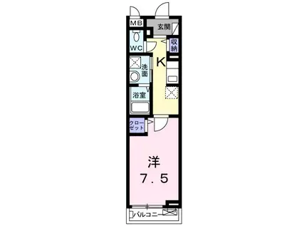 カーサ シエロ Ⅱ(1K/2階)の間取り写真