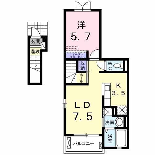 クレメント Ⅱ(1LDK/2階)の間取り写真