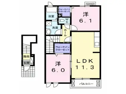 エクセレントガーデン雅1(2LDK/2階)の間取り写真
