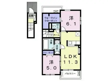プラシードⅠ(2LDK/2階)の間取り写真