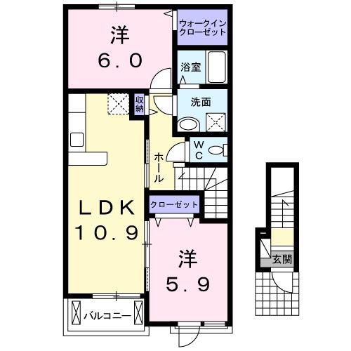 サンリットレジデンスⅡ(2LDK/2階)の間取り写真