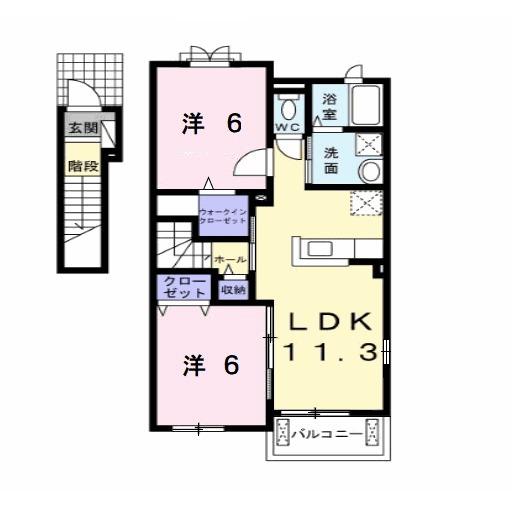 サウス クレストⅣ(2LDK/2階)の間取り写真