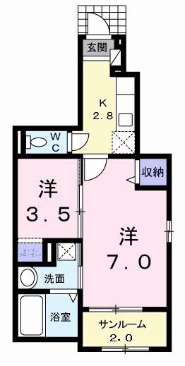 プラティーヌⅡ(1SK/1階)の間取り写真