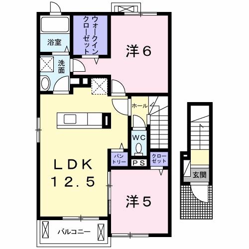 プリムローズ 相見(2LDK/2階)の間取り写真