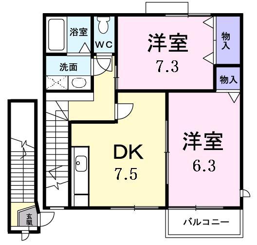 グランパレス Ⅰ(2DK/2階)の間取り写真