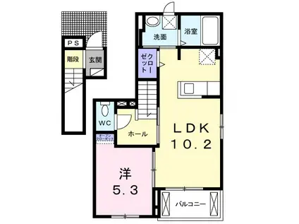 プラーンドル Ⅱ(1LDK/2階)の間取り写真