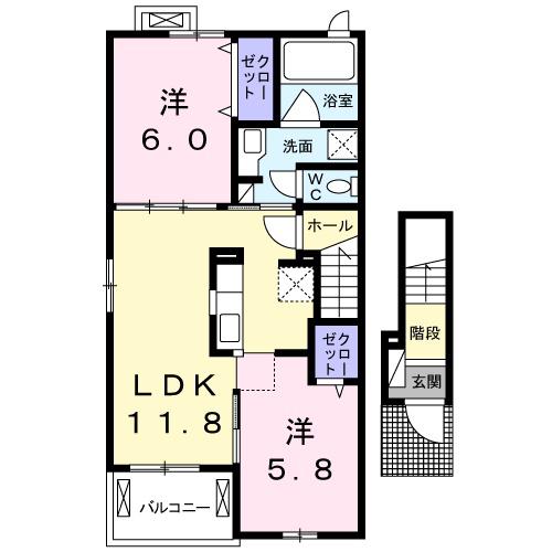 エレガンス今川Ⅱ(2LDK/2階)の間取り写真